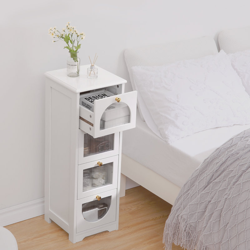 Freestanding Small room Storage Cabinet with 4 Drawers,  White Wooden Storage Organizer