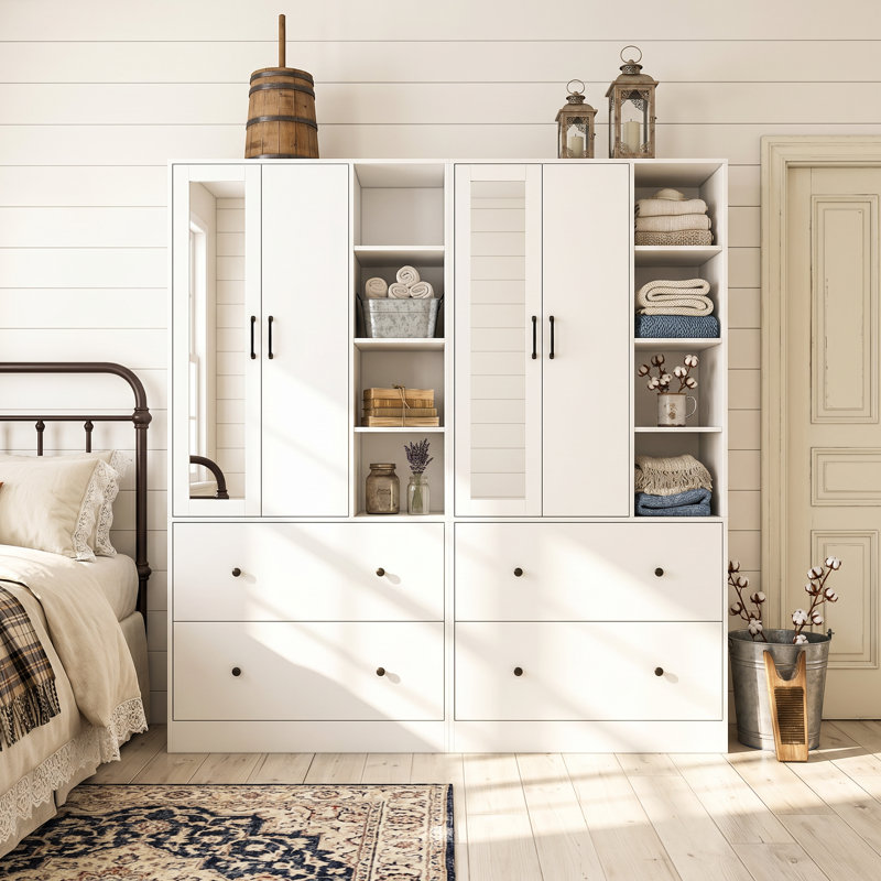 Armoire 4 tiroirs avec miroir Malieka, Blanc