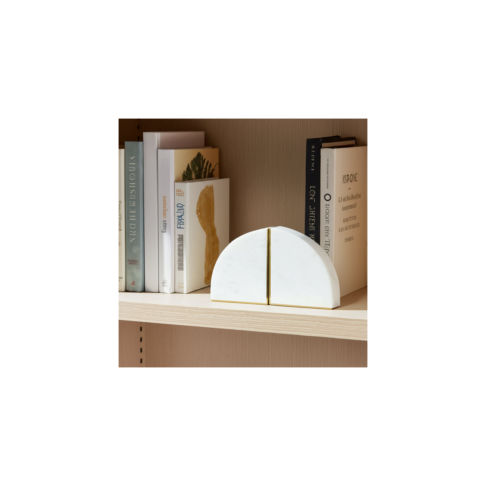 Nata Set of Two Bookends - 8" Set of White Marble Decorative Pie Bookends For Home or Office - Gifts for Book Lovers