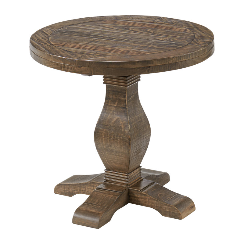 Sarcoline Solid Wood Round Pedestal End Table, Reclaimed Natural