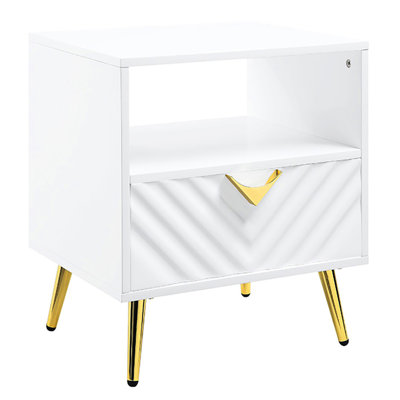 Table de bout blanche ultrabrillante - Option de rangement élégante avec tablette moderne et tiroir pour l'organisation