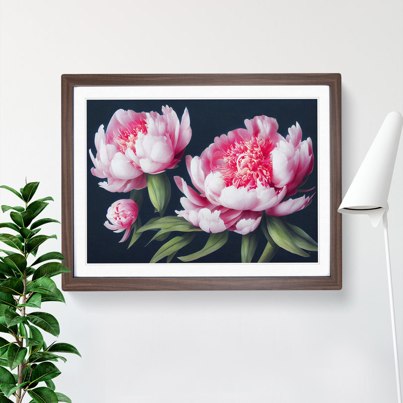 XH1022-7589X Royal Peonies - Single Picture Frame Painting, 34cm H x 46cm W x 2cm D, Walnut 