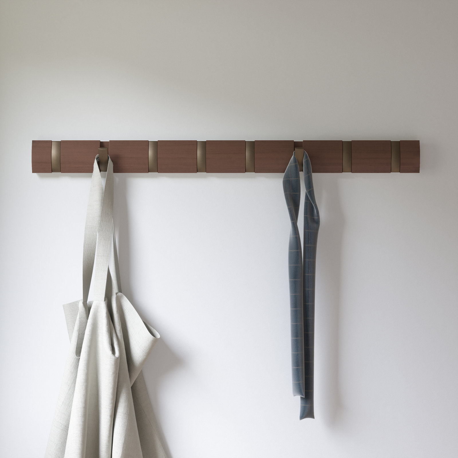 8 - Hook Solid Wood Coat Rack, Light Walnut/Warm Gold