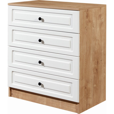 Commode moderne avec 4 tiroirs, chêne saphir et noyer, 31,5 po x 35,4 po x 19,3 po | Panneau de particules enduit 100% mélamine, assemblage facile avec système Minifix | Solution de rangement élégante pour les chambres contemporaines