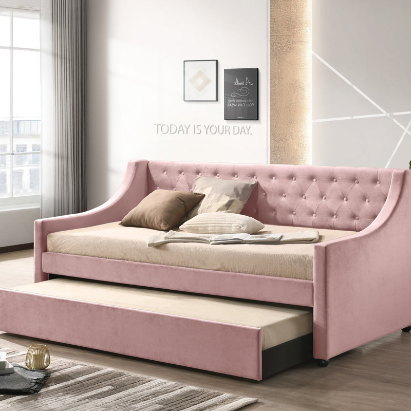 Lianna Pink Velvet Daybed W/Trundle