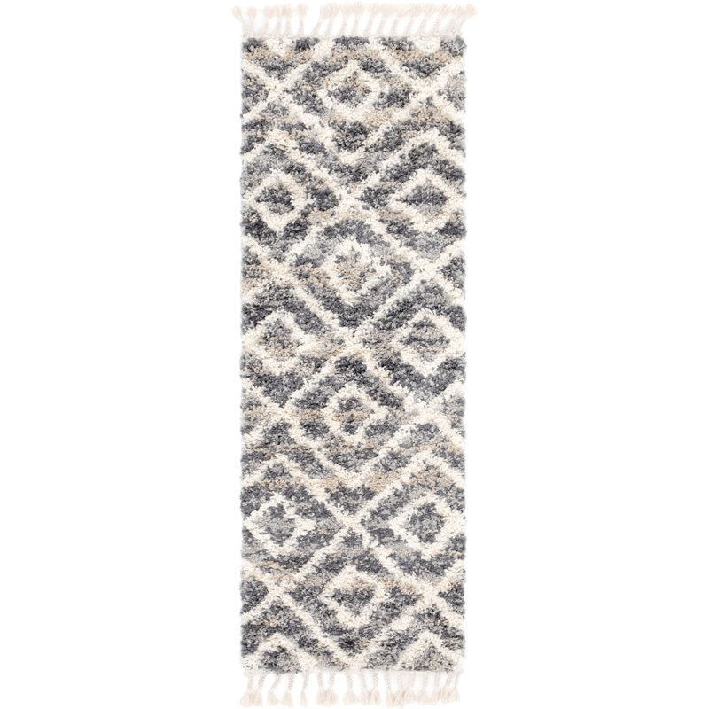 Tapis gris à motif géométrique Mitzy, Tapis de couloir 2 pi 2 po x 6 pi 1 po