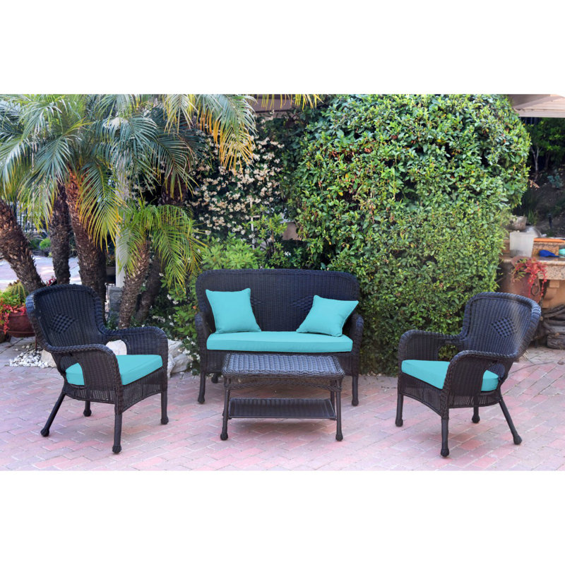 Bellas 4 Piece Sofa Set with Cushions, Sky Blue, Black