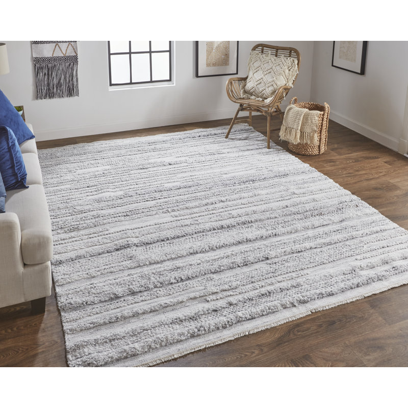 Tsavag Casual Stripes Grey/Silver/Ivory Area Rug, Rectangle de 10 pi x 14 pi