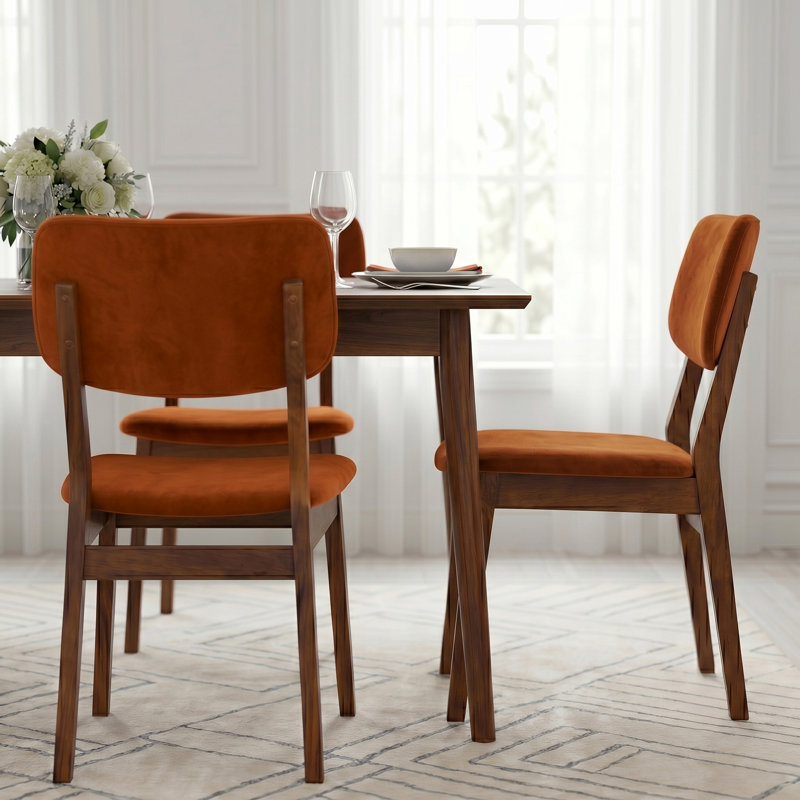 Chaise d'appoint rembourrée en bois massif Avra, Velvet Burnt Orange
