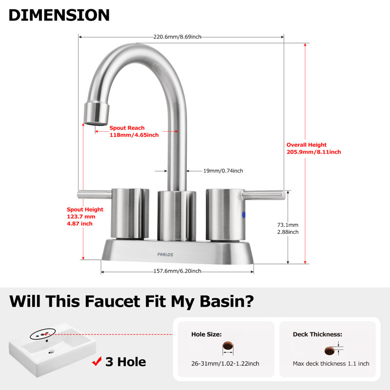 Robinet pour salle de bain 2 poignées Centreset, Nickel brossé