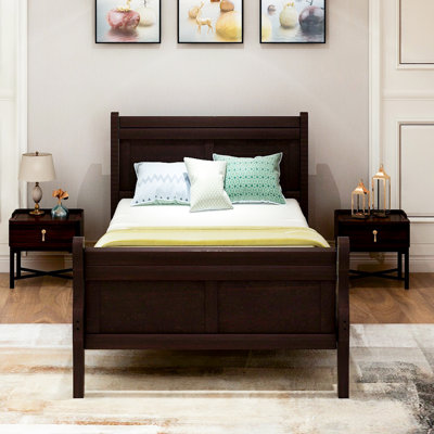 Wood Twin Bed Frame: Platform With Headboard, And Robust Support Size Solid In - Headboard & , No Box Spring Requirement