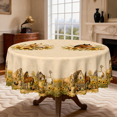 Nappe vintage de style ferme avec chevaux et tournesols, nappe rustique en tissu à motifs animaux de grange