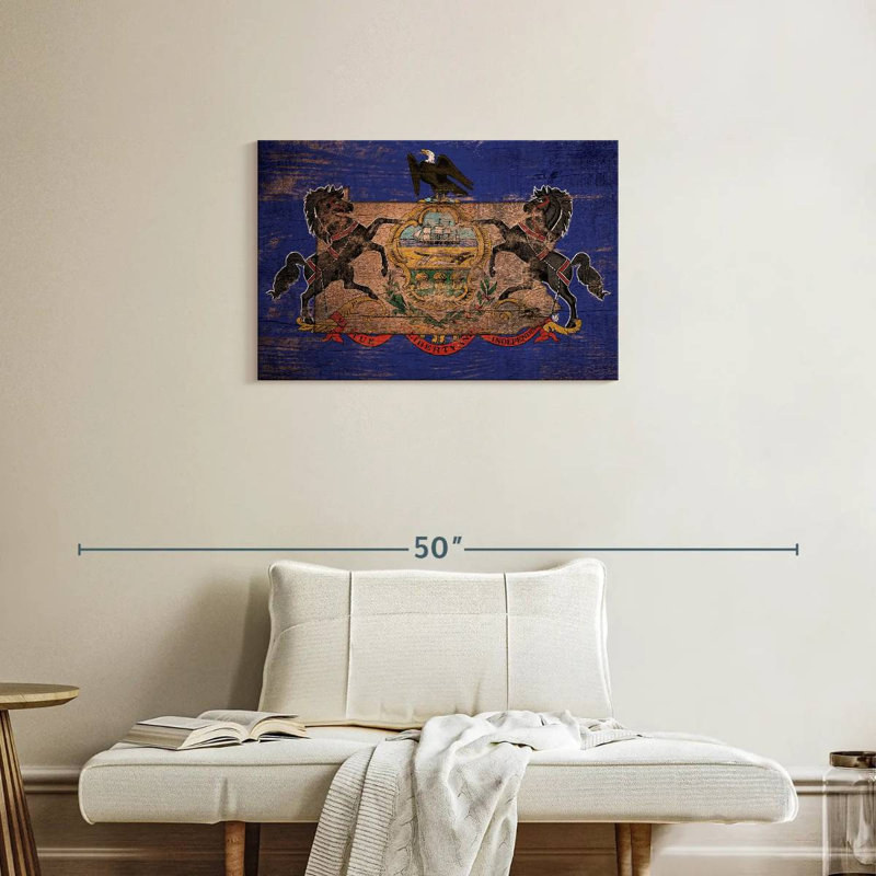 Borges State Map Over Pennsylvania Flag, 20" H x 30" W
