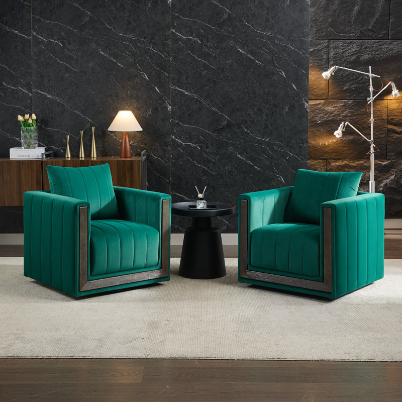 Upholstered Swivel Barrel Chair (Set Of 2), Dark Green