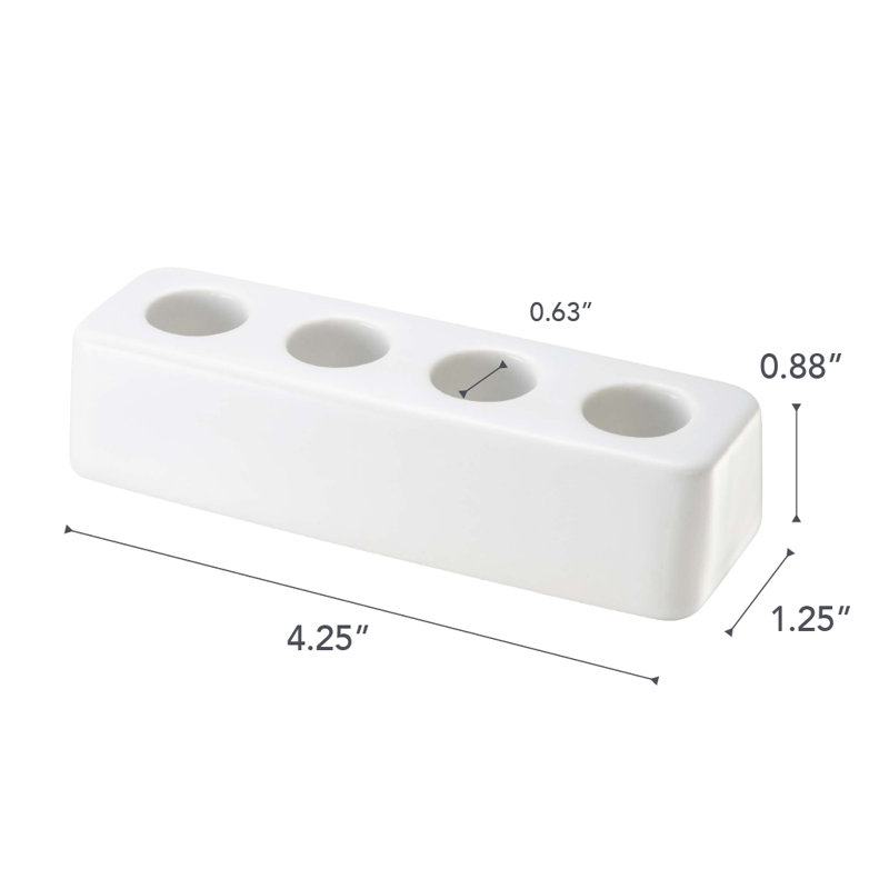 White Ceramic Toothbrush Stand with Wood Accents