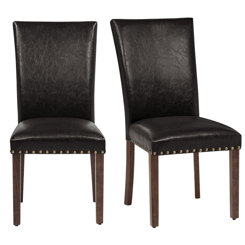 20" H Linen/PU Dining Chairs, Uplostered Parsons Chair Side Chair with High Back, Brown