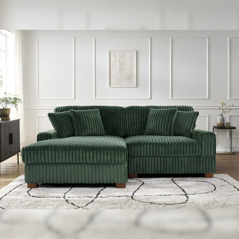 2 Seater Sectional, Green Polyester/Foam Padding