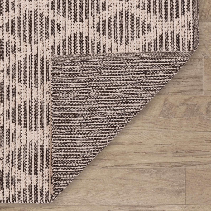 Textured Diamond Black/Ivory Handwoven Cotton Rug, Runner 2'6" x 8'