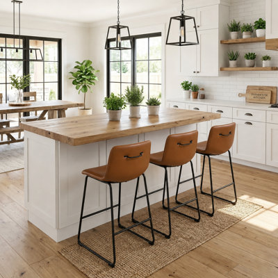 Modern Faux Leather Counter Stool With Low Back Sled Base Footrest