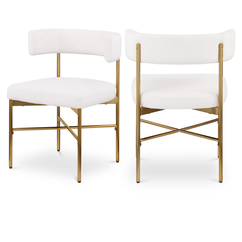 Klaidi Linen Textured Fabric Dining Chair, Cream Linen Textured Fabric, Brushed Gold