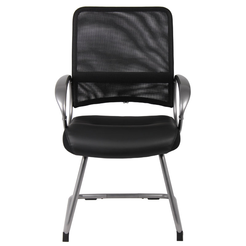 Toi Guest Armchair, Black Mesh, Faux Leather, Pewter Cantilever Base