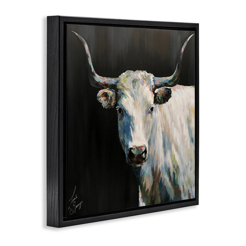 Art mural sur toile flottant Frances Modern Cow, Cadre flottant noir de jais, H 18 po x l 18 po