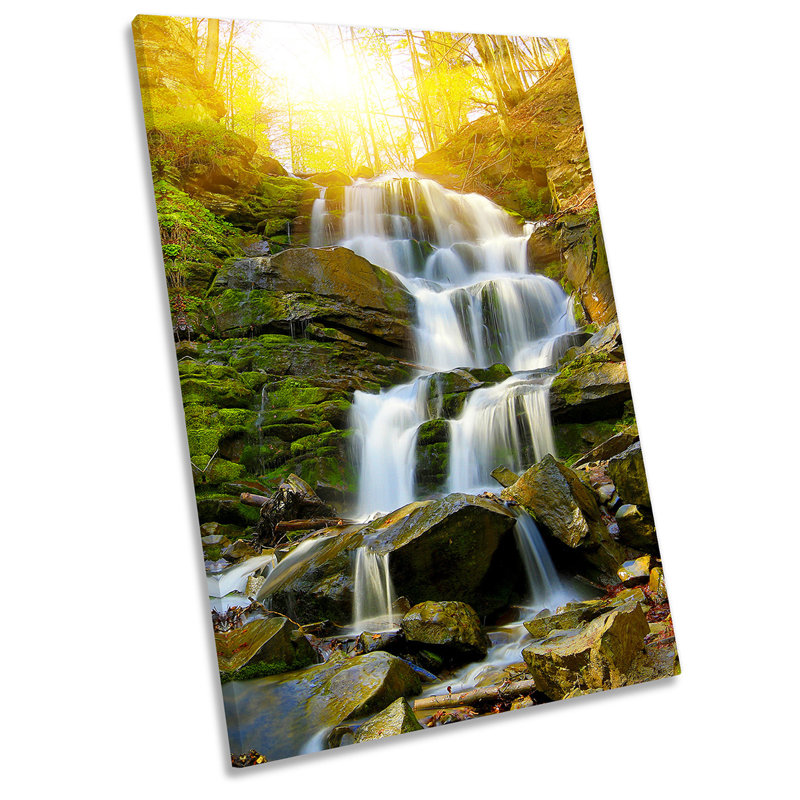 Sunset Forest Waterfall Picture - Wrapped Canvas Print, 61cm H x 40.6cm W x 2cm D