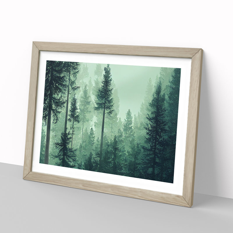 Bewitching Pine Tree Forest - Single Picture Frame Painting, 46cm H x 64cm W x 2cm D, Oak Framed