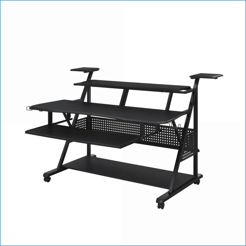Bureau de musique Willow avec plateau pour clavier et amp; Gestion des câbles | Noir | Bois synthétique