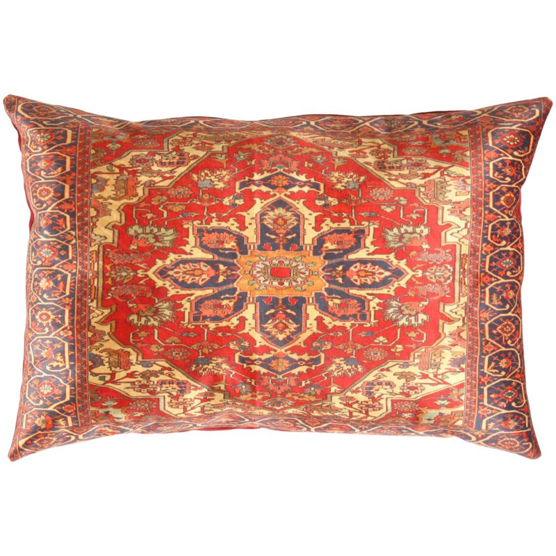 Square Pillow Cover & Insert, 16"H x 24"W, Red/Blue/Beige, Rectangle