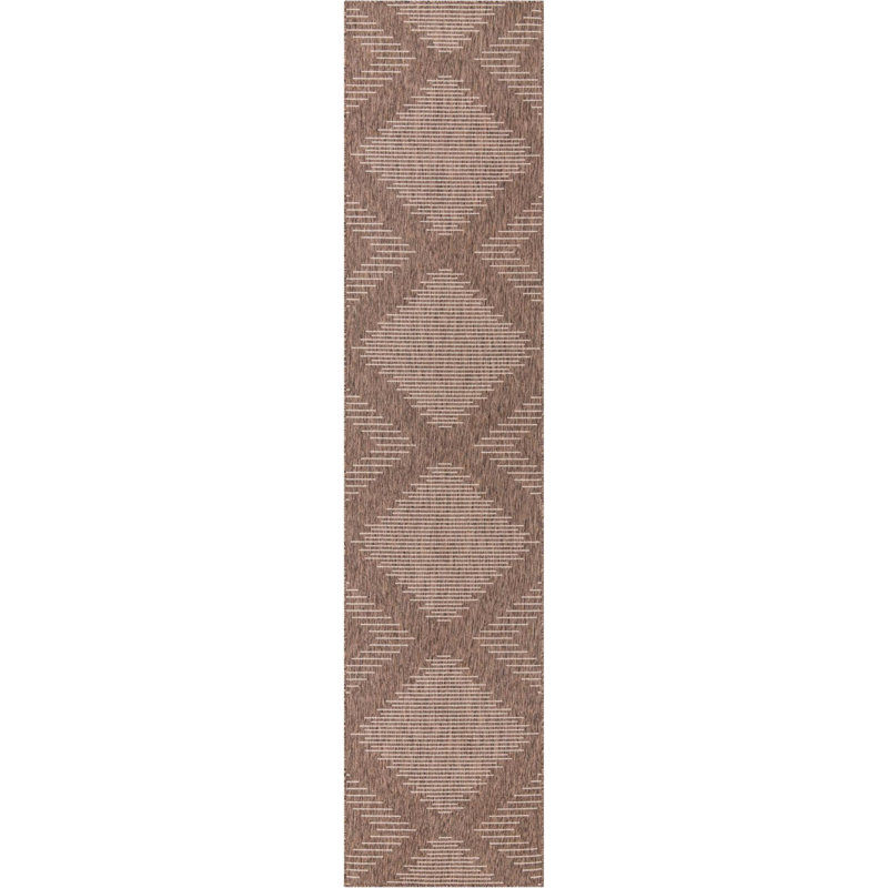 Tapis en polypropylène tissé à la machine en brun / ivoire Wallington, Tapis de couloir 3 pi 3 po x 14 pi