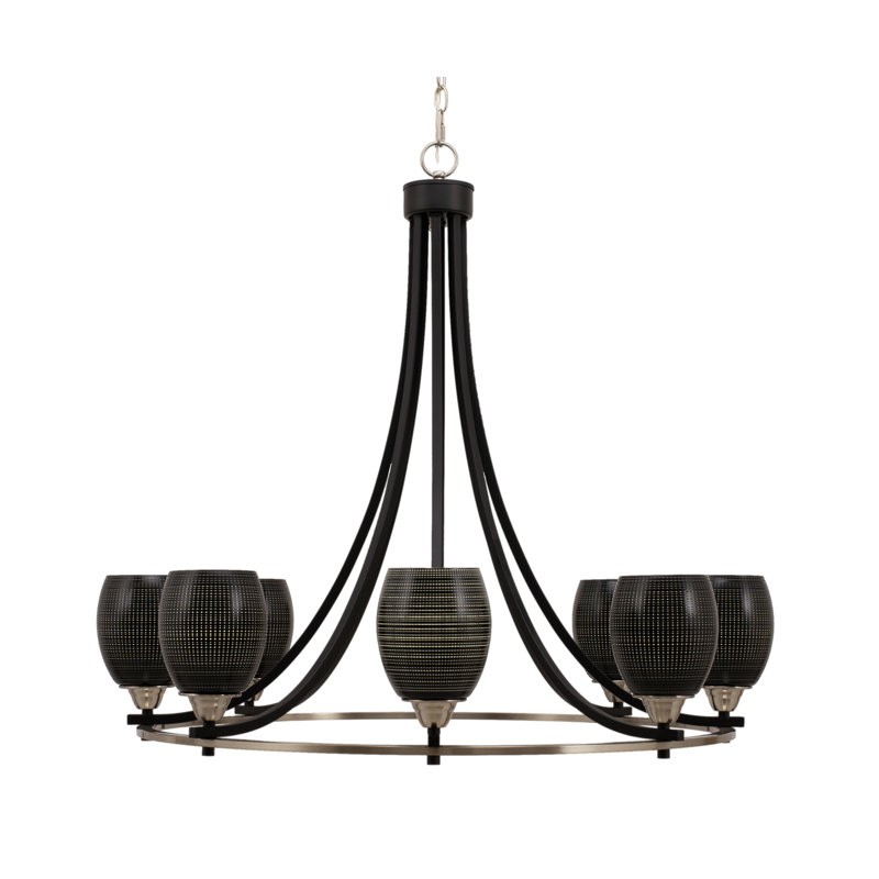 Lustre 8 lumières avec verre 5 "Paramount, Matrice grise, Noir mat/nickel brossé