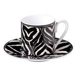 Coffee Cup & Saucer ZEBRA Set of 2 in Luxury Box diam. 2.3in, H 2.5in, Cap. 4 oz, Saucer diam. 4.75in