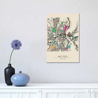 Hartford, Connecticut Map by Ayse Deniz Akerman - Wrapped Canvas Gallery-Wrapped Canvas Giclée