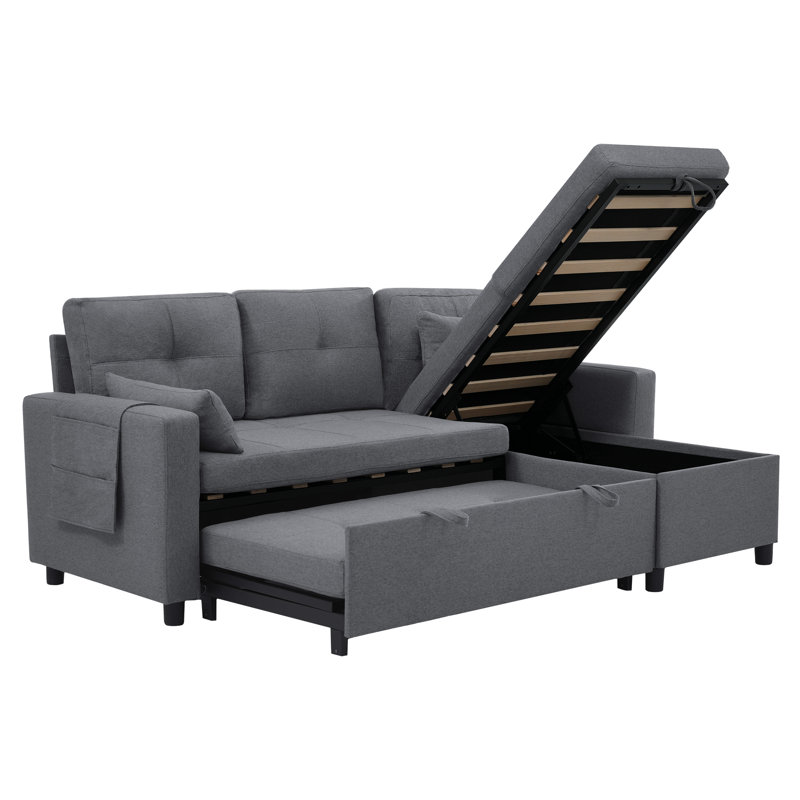 3 Seater Linen Sofa Bed, Grey