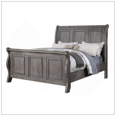 Grey Sleigh Design Headboard FB 1Pc California King Size Panel Bed Beautiful Wooden Bedroom Furniture Antique Gray Oak Finish