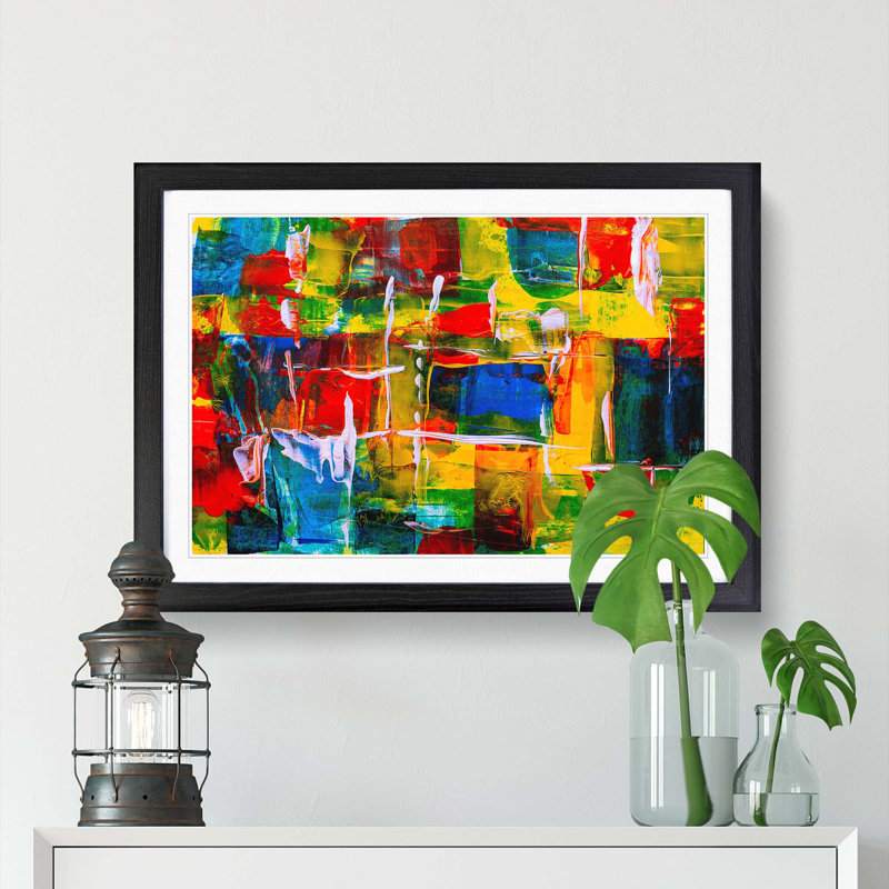 Abstract Art Painting Vol.258 by S.Johnson - Framed Print, 48cm H x 65cm W x 2cm D, Black Framed