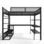 Grand lit mezzanine avec tablettes de rangement, lit mezzanine en métal avec tringle à vêtements et bureau, conception sans sommier nécessaire, noir
