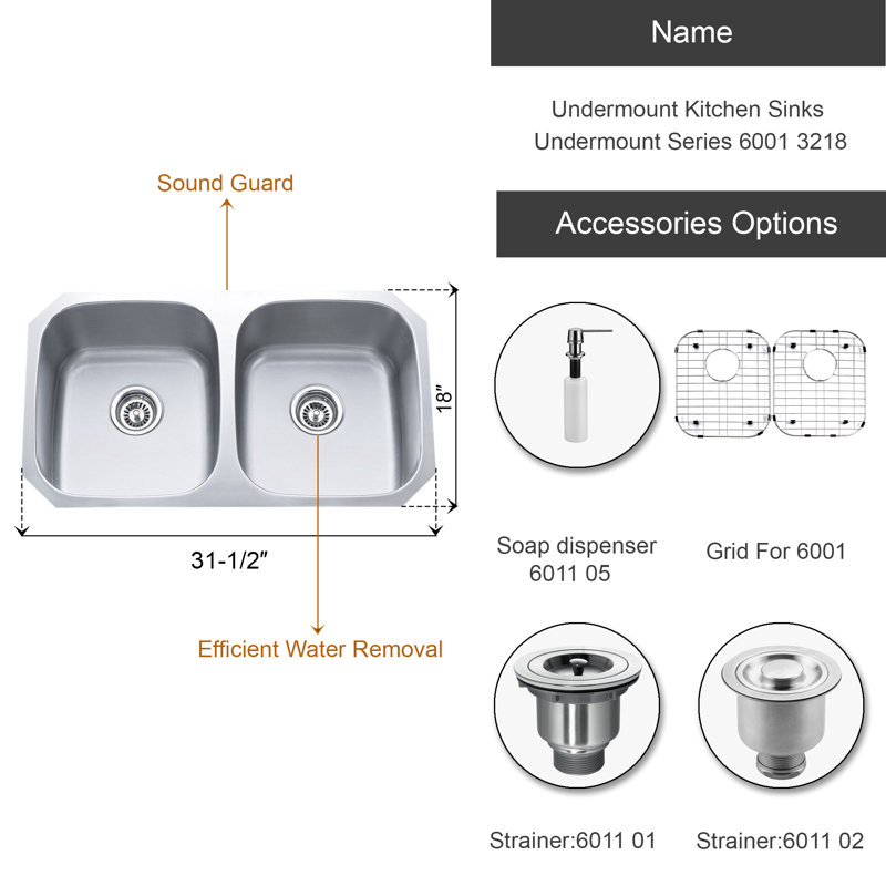 32'' L Double Bowl Stainless Steel Kitchen Sink