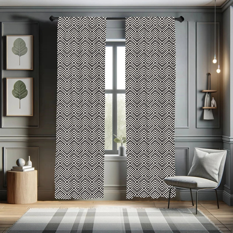Lattice Geometric Semi-Sheer Rod Pocket Curtain Panels, 28" x 63"