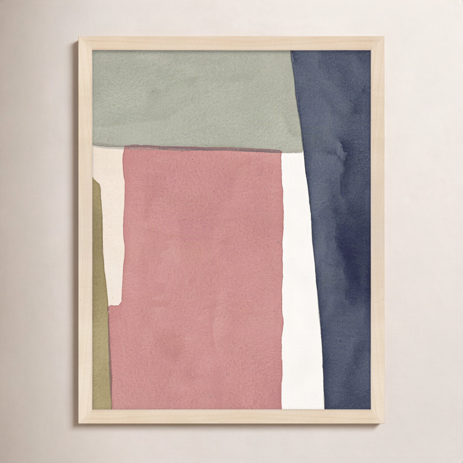 Warm Pink And Indigo by Julia Balfour, 38" H x 30" W x 1.25" D, Brown Framed Paper