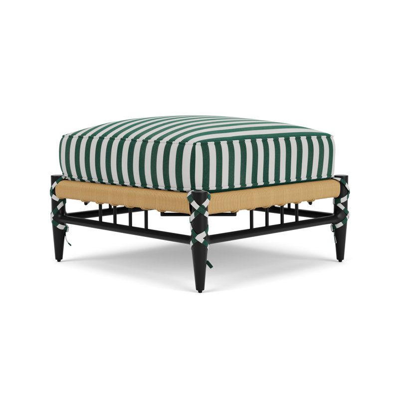 Low Country Outdoor Ottoman, SafariGreen/ White Stripe