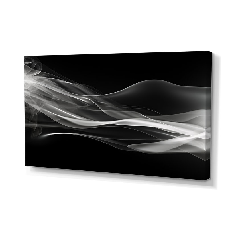«Black White Contemplative Abstraction I - Abstract Modern Waves», art mural encadré