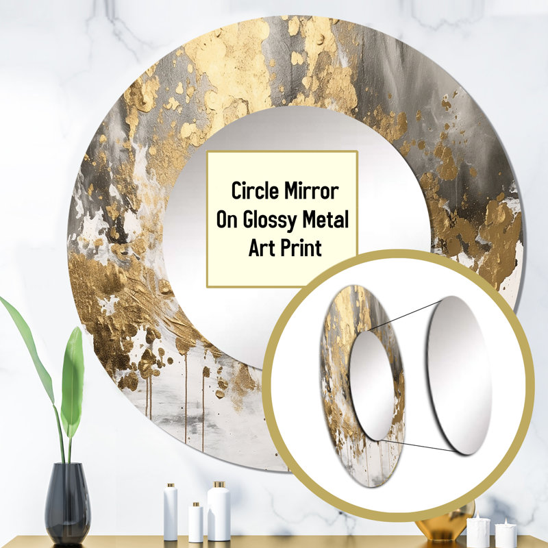 Modern Golden Drip - Abstract Mirror, Modern Unique Wall Mirror, Printed Metal Art, 29" x 29", Round