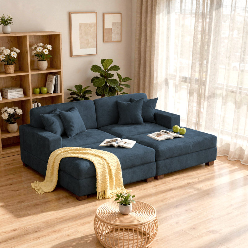 Canapé modulaire 4 pièces en chenille 4 pièces, Chenille bleu