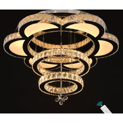 W24" Big Flower Modern LED Crystal Chandelier 3000-6000K Dimming Lighting Fixtures