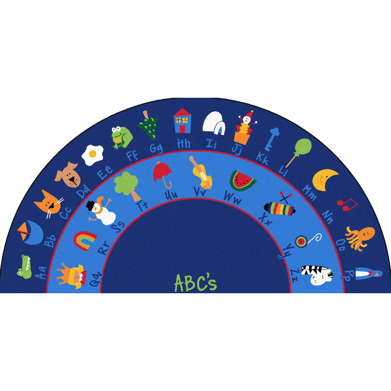 Fun With Phonics Premium Tufted Blue/Red Area Classroom Seating Rug, Half Circle 6'8" x 13'4"