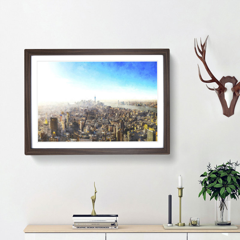 Manhattan New York - Picture Frame Graphic Art Print, Walnut Framed, 33cm H x 45cm W x 2cm D