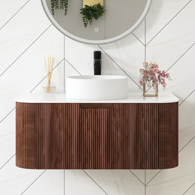 36" Wall Mounted Bathroom Vanity With  Round Ceramic Basin Without Faucet