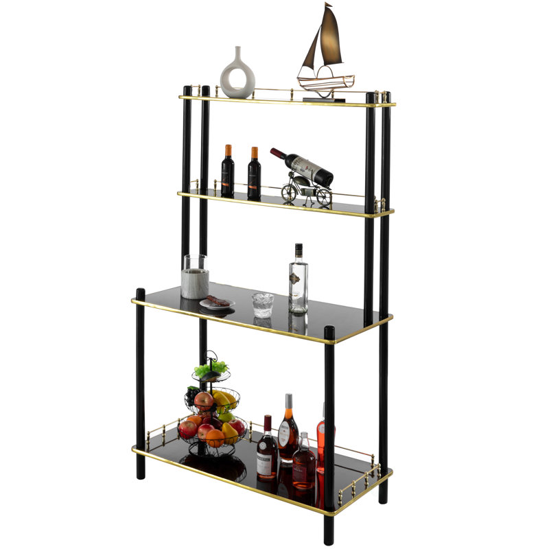 Classy and Elegant 4 Tiered Multifunctional Wooden Open Bar Shelves, Modern Console Table, Black